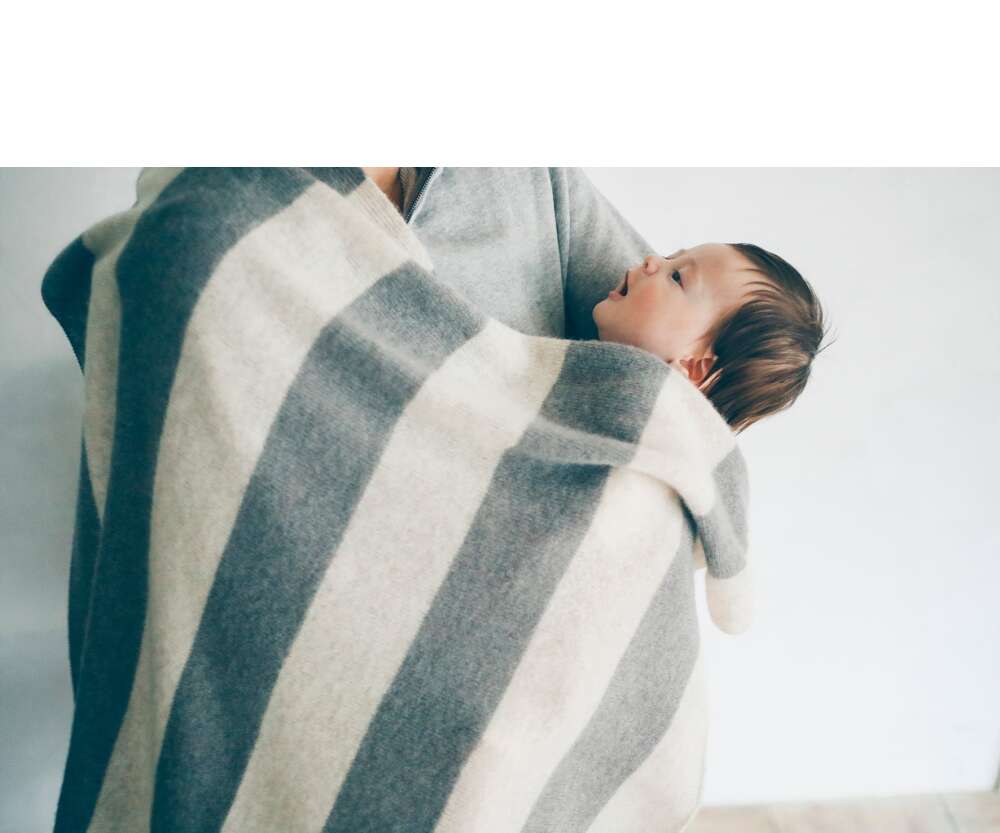 Cashmere multi blanket (ストライプA)ナチュラル×シャモア